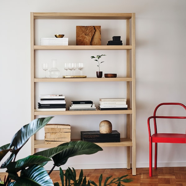 STOCKHOLM 2025 shelving unit, oak veneer, 120x40x188 cm