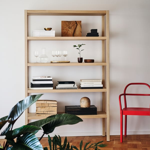 STOCKHOLM 2025 shelving unit, oak veneer, 120x40x188 cm