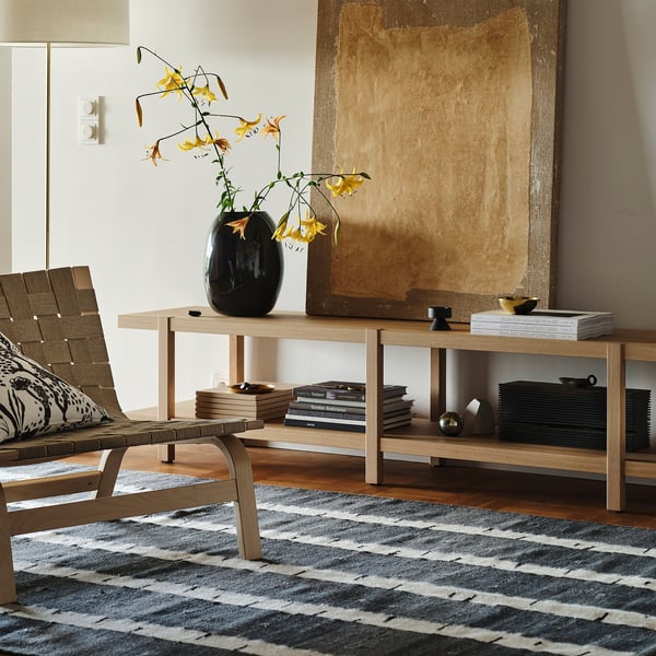 STOCKHOLM 2025 shelving unit/bench, oak veneer, 180x41x44 cm