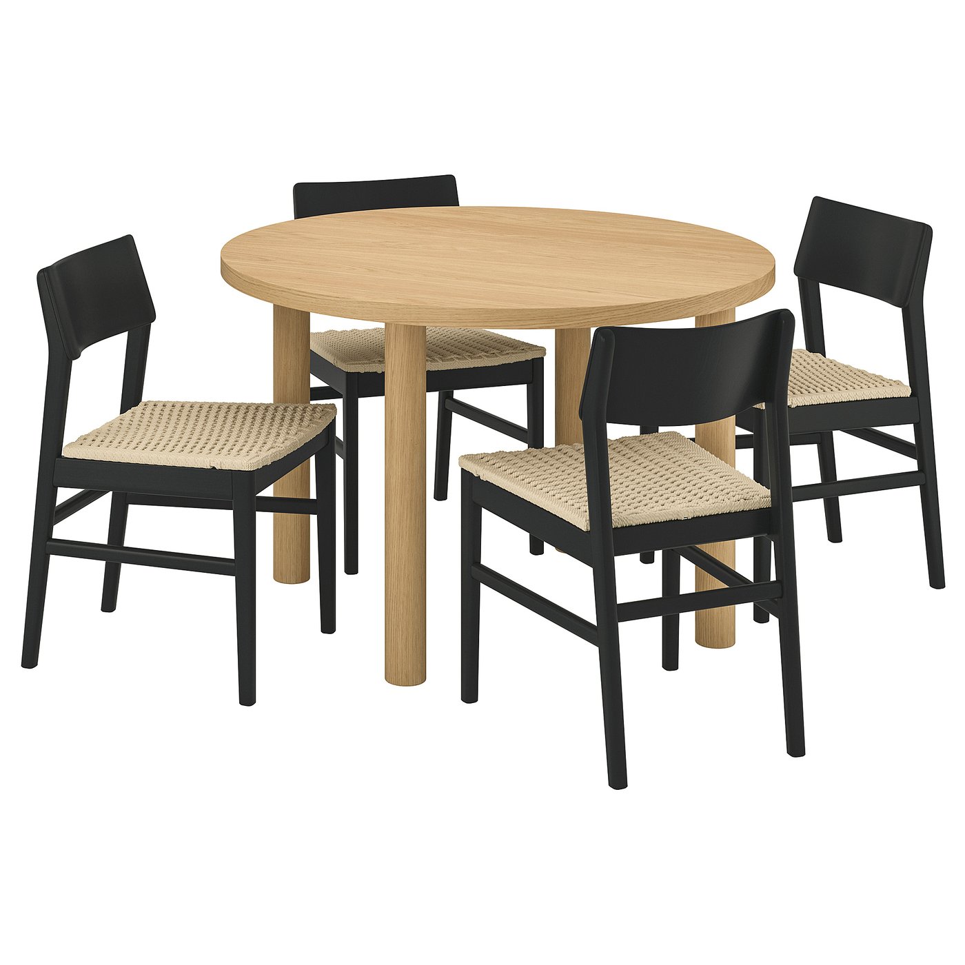 STOCKHOLM 2025 / SKANSNÄS table and 4 chairs, oak veneer/black beech, 115 cm