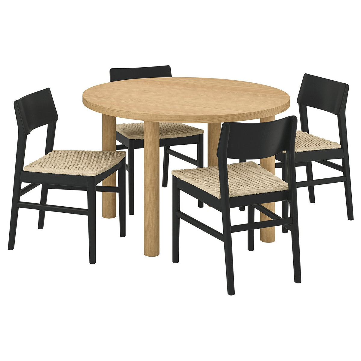STOCKHOLM 2025 / SKANSNÄS table and 4 chairs, oak veneer/black beech, 115 cm