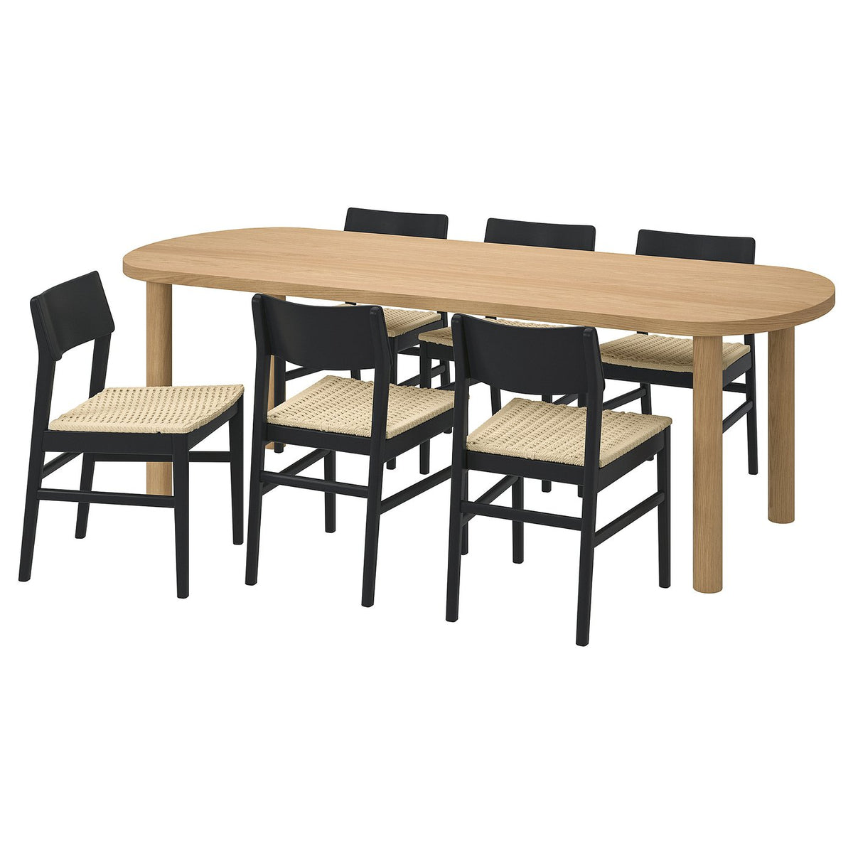 STOCKHOLM 2025 / SKANSNÄS table and 6 chairs, oak veneer/black beech, 230x90 cm