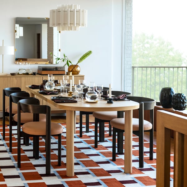 STOCKHOLM 2025 / STOCKHOLM 2025 table and 6 chairs, oak veneer/dark brown leather, 230x90 cm