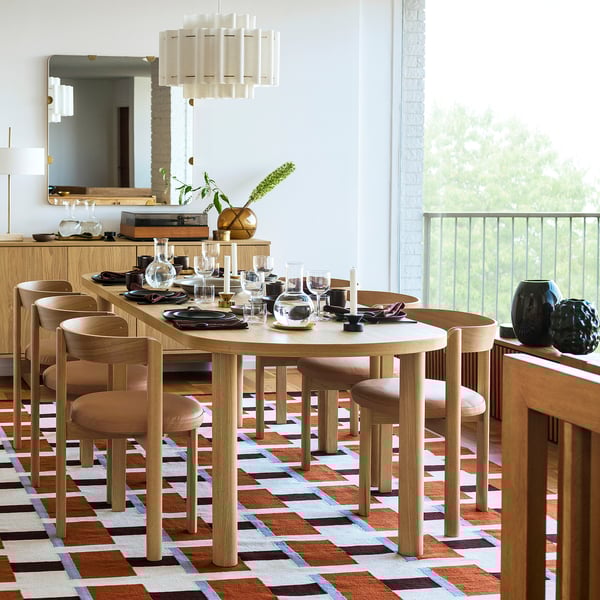 STOCKHOLM 2025 / STOCKHOLM 2025 table and 6 chairs, oak veneer/oak leather, 230x90 cm