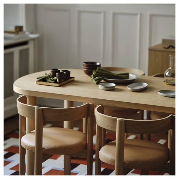 STOCKHOLM 2025 / STOCKHOLM 2025 table and 6 chairs, oak veneer/oak leather, 230x90 cm