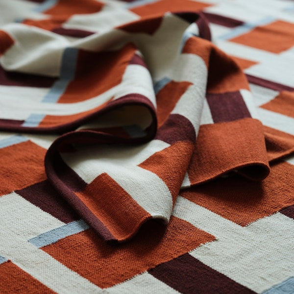 STOCKHOLM 2025 rug, flatwoven, white/brown/light blue handwoven, 170x240 cm