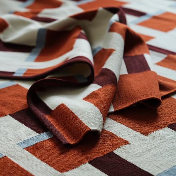 STOCKHOLM 2025 rug, flatwoven, white/brown/light blue handwoven, 240x350 cm