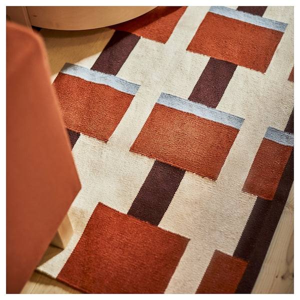 STOCKHOLM 2025 rug, flatwoven, white/brown/light blue handwoven, 170x240 cm