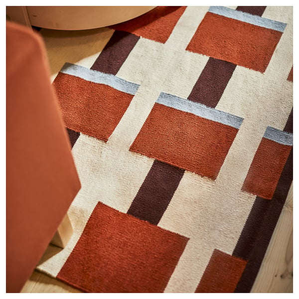 STOCKHOLM 2025 rug, flatwoven, white/brown/light blue handwoven, 170x240 cm