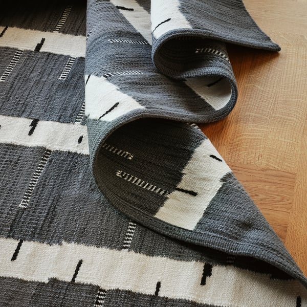 STOCKHOLM 2025 rug, flatwoven, grey/white/black handwoven, 170x240 cm