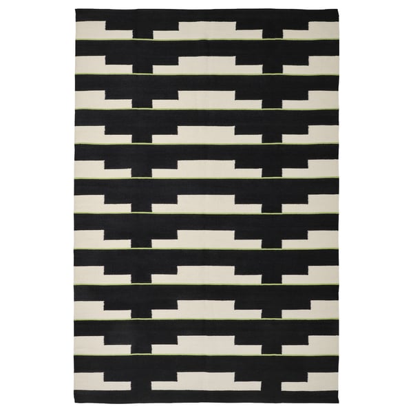STOCKHOLM 2025 rug, flatwoven, black/white/light green handwoven, 170x240 cm