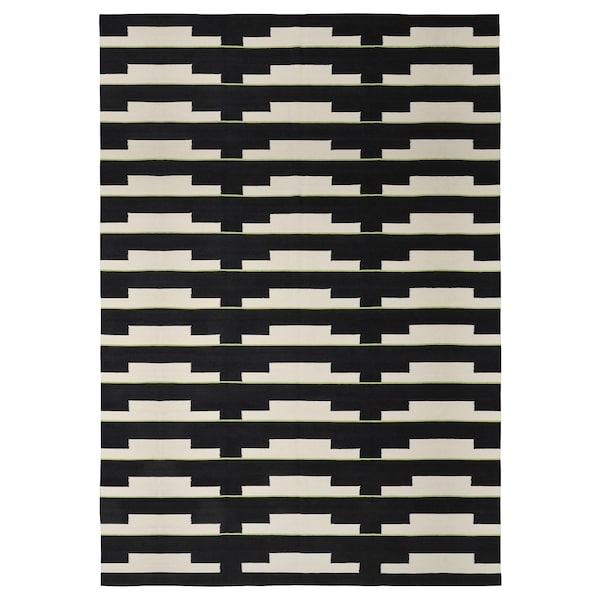 STOCKHOLM 2025 rug, flatwoven, black/white/light green handwoven, 240x350 cm