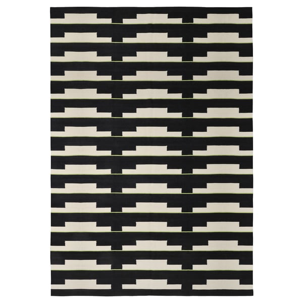 STOCKHOLM 2025 rug, flatwoven, black/white/light green handwoven, 240x350 cm