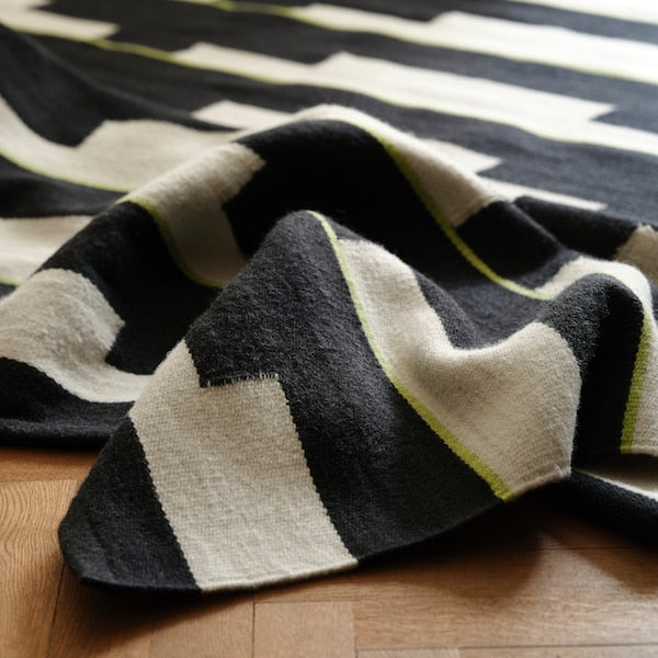 STOCKHOLM 2025 rug, flatwoven, black/white/light green handwoven, 170x240 cm