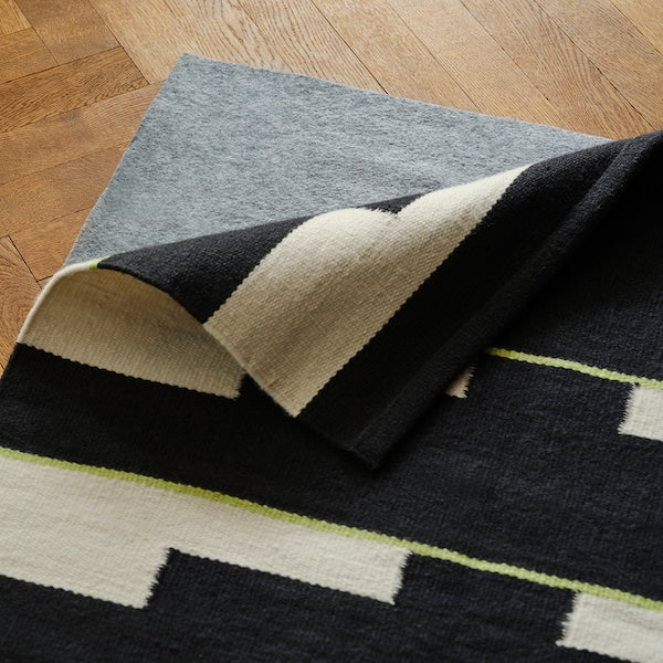 STOCKHOLM 2025 - Rug, flatwoven, black/white/light green handwoven, 240x350 cm