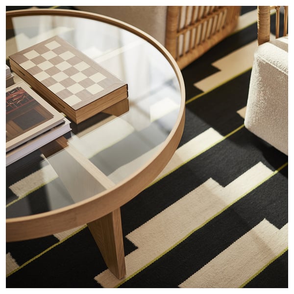 STOCKHOLM 2025 rug, flatwoven, black/white/light green handwoven, 240x350 cm