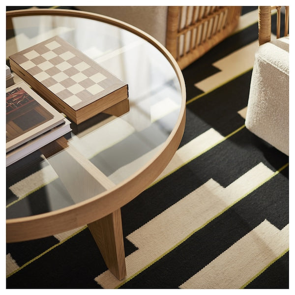 STOCKHOLM 2025 rug, flatwoven, black/white/light green handwoven, 240x350 cm