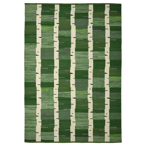 STOCKHOLM 2025 rug, flatwoven, green/white/black handwoven, 170x240 cm