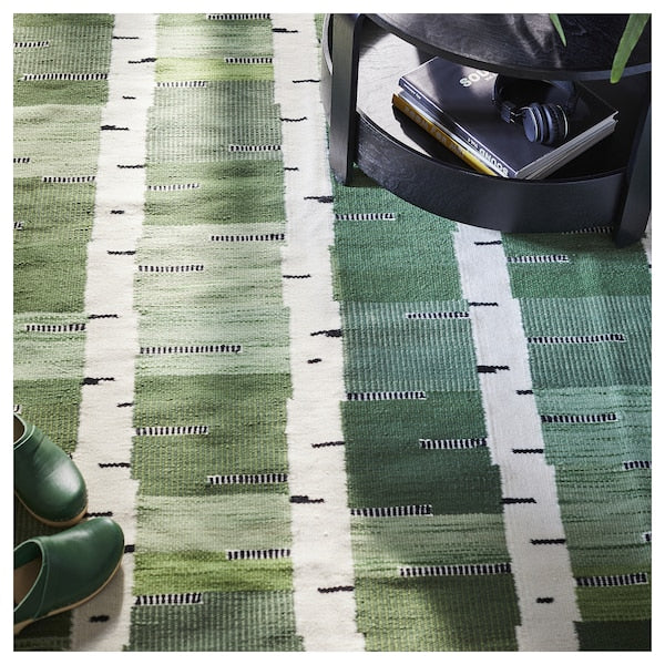 STOCKHOLM 2025 rug, flatwoven, green/white/black handwoven, 240x300 cm