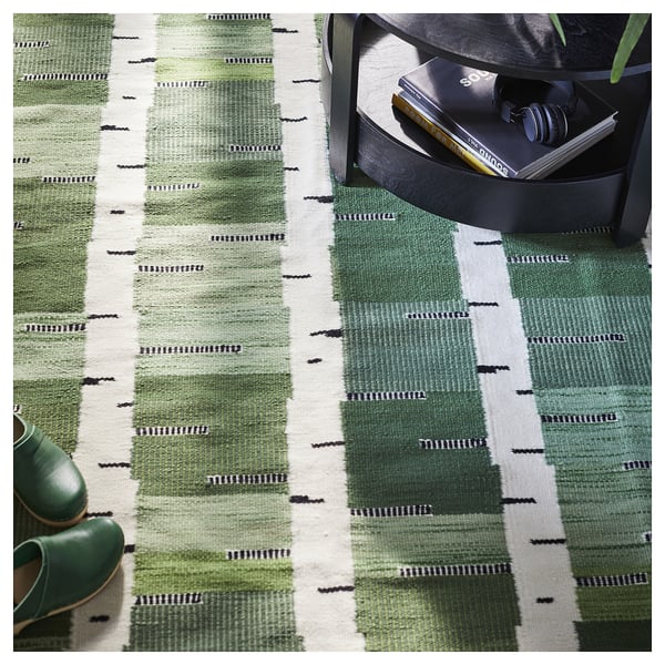 STOCKHOLM 2025 rug, flatwoven, green/white/black handwoven, 240x300 cm