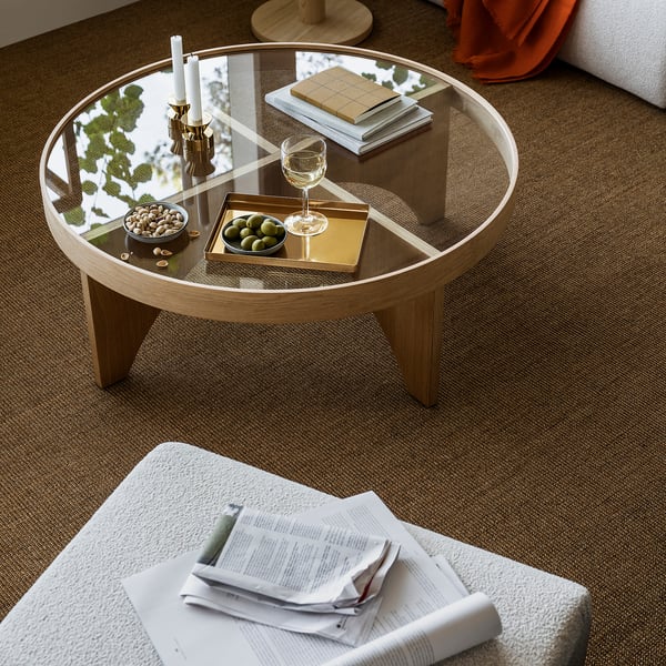 STOCKHOLM 2025 coffee table, oak veneer glass, 97 cm