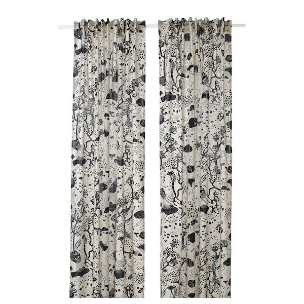 STOCKHOLM 2025 curtains, 1 pair, white/black/with heading tape, 145x300 cm