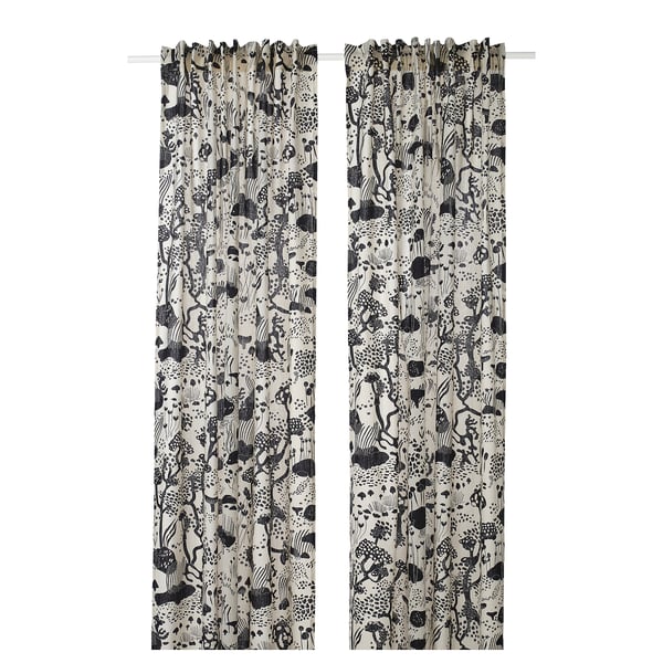 STOCKHOLM 2025 curtains, 1 pair, white/black/with heading tape, 145x300 cm