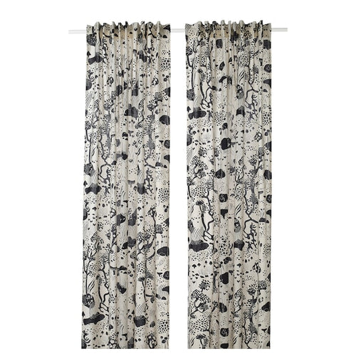 STOCKHOLM 2025 curtains, 1 pair, white/black/with heading tape, 145x300 cm