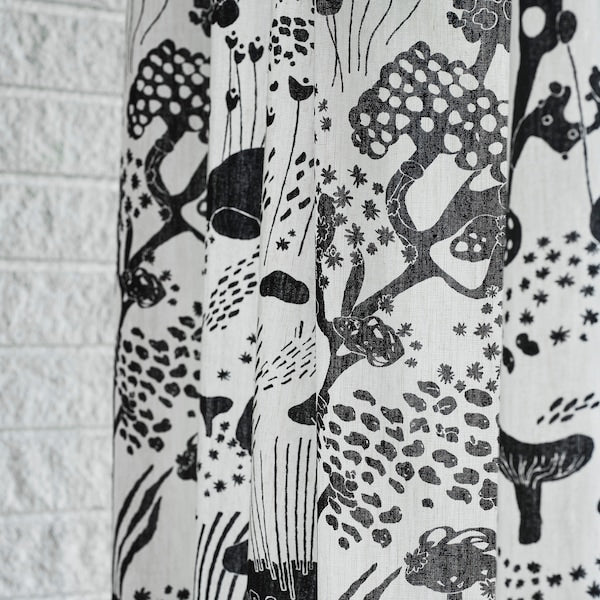 STOCKHOLM 2025 curtains, 1 pair, white/black/with heading tape, 145x300 cm