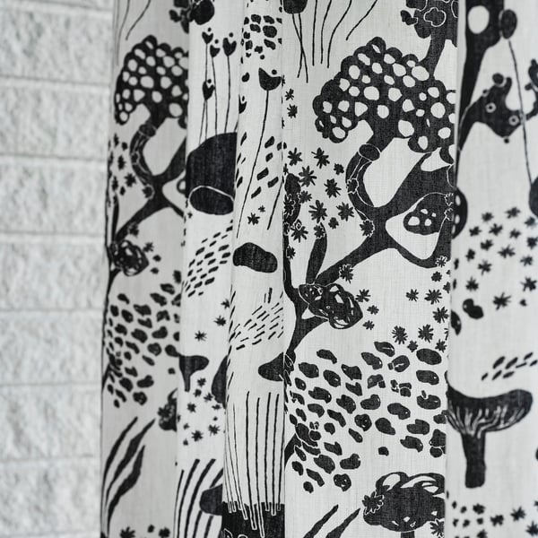 STOCKHOLM 2025 curtains, 1 pair, white/black/with heading tape, 145x300 cm