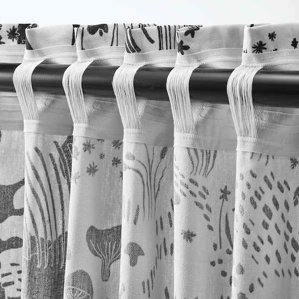 STOCKHOLM 2025 curtains, 1 pair, white/black/with heading tape, 145x300 cm