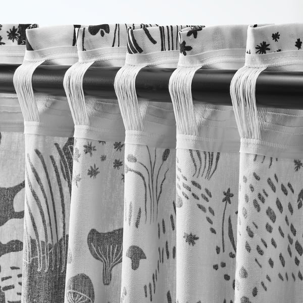 STOCKHOLM 2025 curtains, 1 pair, white/black/with heading tape, 145x300 cm
