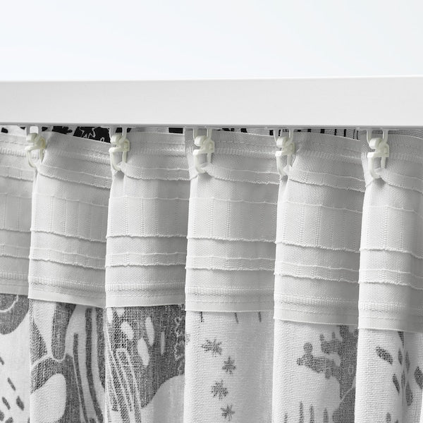 STOCKHOLM 2025 curtains, 1 pair, white/black/with heading tape, 145x300 cm
