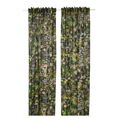 STOCKHOLM 2025 curtains, 1 pair, black multicolour/with heading tape, 145x300 cm
