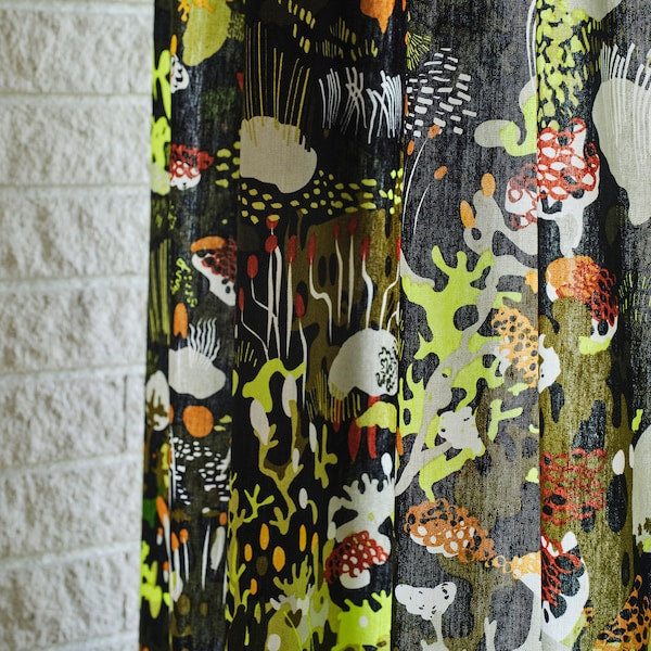 STOCKHOLM 2025 curtains, 1 pair, black multicolour/with heading tape, 145x300 cm