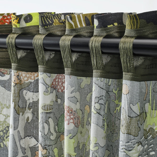 STOCKHOLM 2025 curtains, 1 pair, black multicolour/with heading tape, 145x300 cm