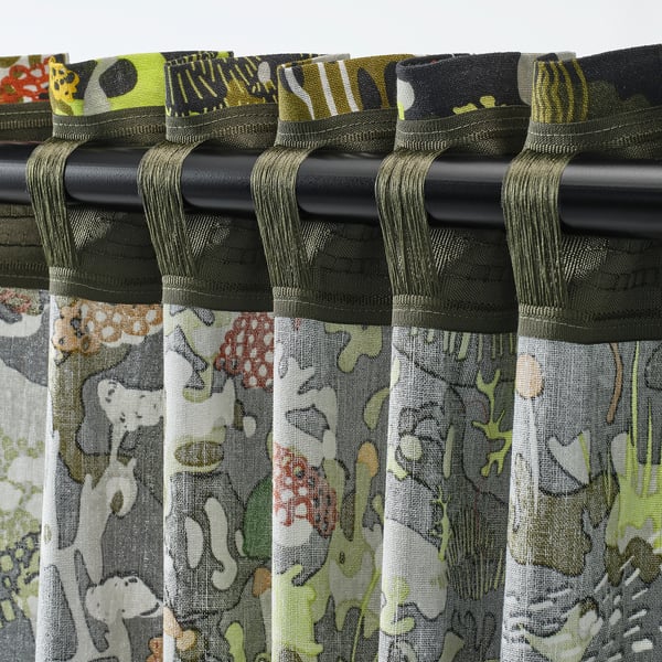 STOCKHOLM 2025 curtains, 1 pair, black multicolour/with heading tape, 145x300 cm