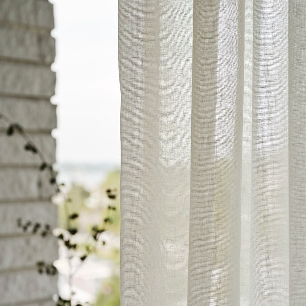 STOCKHOLM 2025 - Thin curtain, 1 sheet, off-white/with curling ribbon,300x300 cm