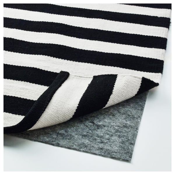 STOCKHOLM rug, flatwoven, handmade/striped black/off-white, 250x350 cm