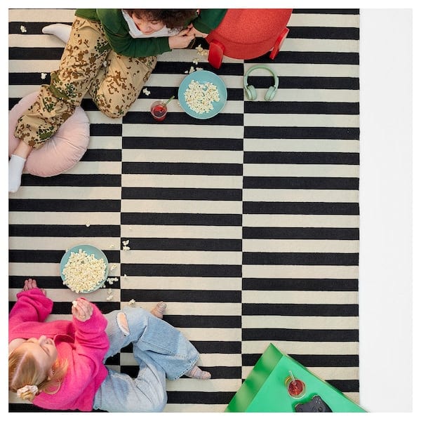 Ikea STOCKHOLM - Rug, flatwoven, handmade/striped black/off-white, 250x350 cm