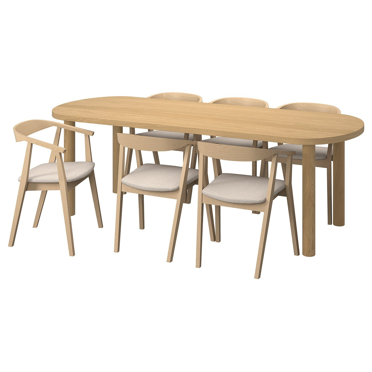 STOCKHOLM table and 6 chairs, oak veneer/birch veneer Tresund, 230x90 cm