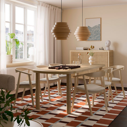 STOCKHOLM table and 6 chairs, oak veneer/birch veneer Tresund, 230x90 cm