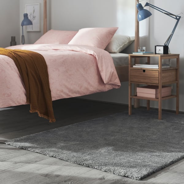 STOENSE rug, low pile, medium grey, 133x195 cm