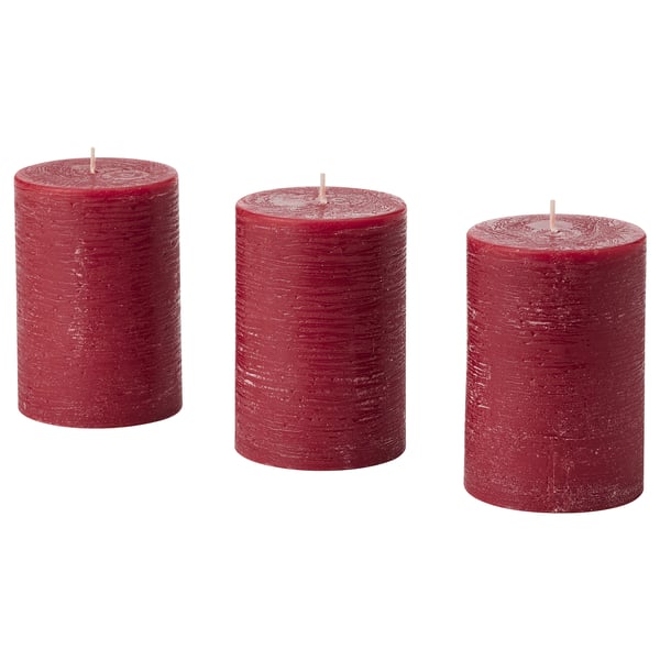 STÖRTSKÖN scented pillar candle, Berries/red, 30 hr, 3 pack