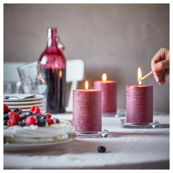 STÖRTSKÖN scented pillar candle, Berries/red, 30 hr, 3 pack