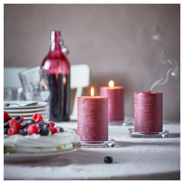 STÖRTSKÖN scented pillar candle, Berries/red, 30 hr, 3 pack
