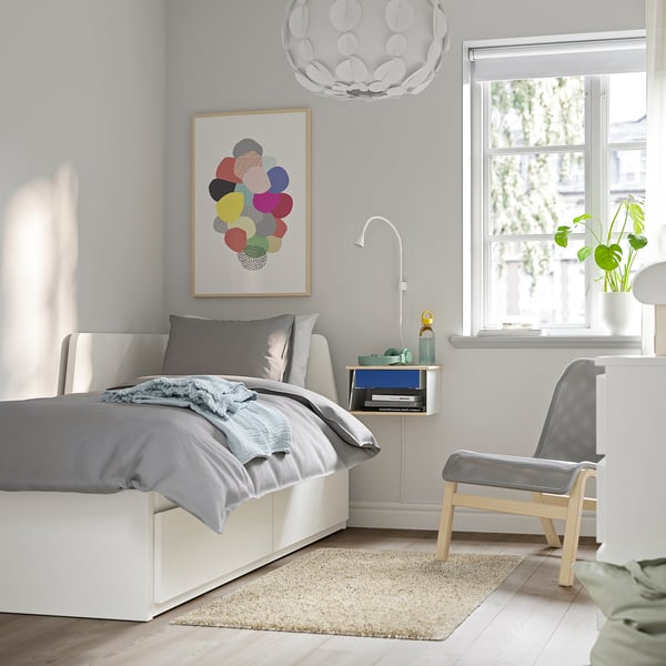 STOMSÖ wall-mounted bedside table, birch effect white/blue, 36x29x20 cm