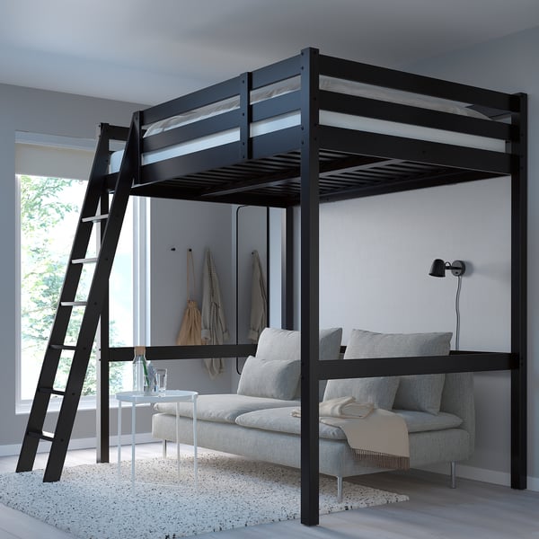 STORÅ loft bed frame, black, 140x200 cm