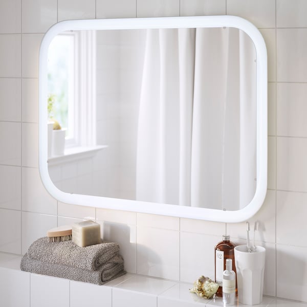 STORJORM mirror with integrated lighting, white, 80x60 cm