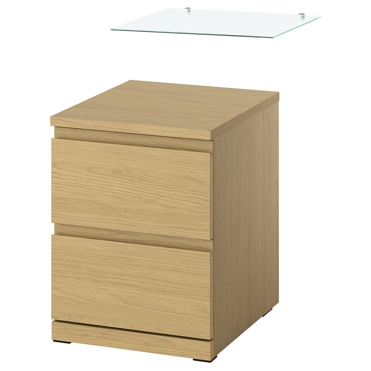 STORKLINTA chest of 2 drawers, oak effect/with glass top, 40x50x53 cm